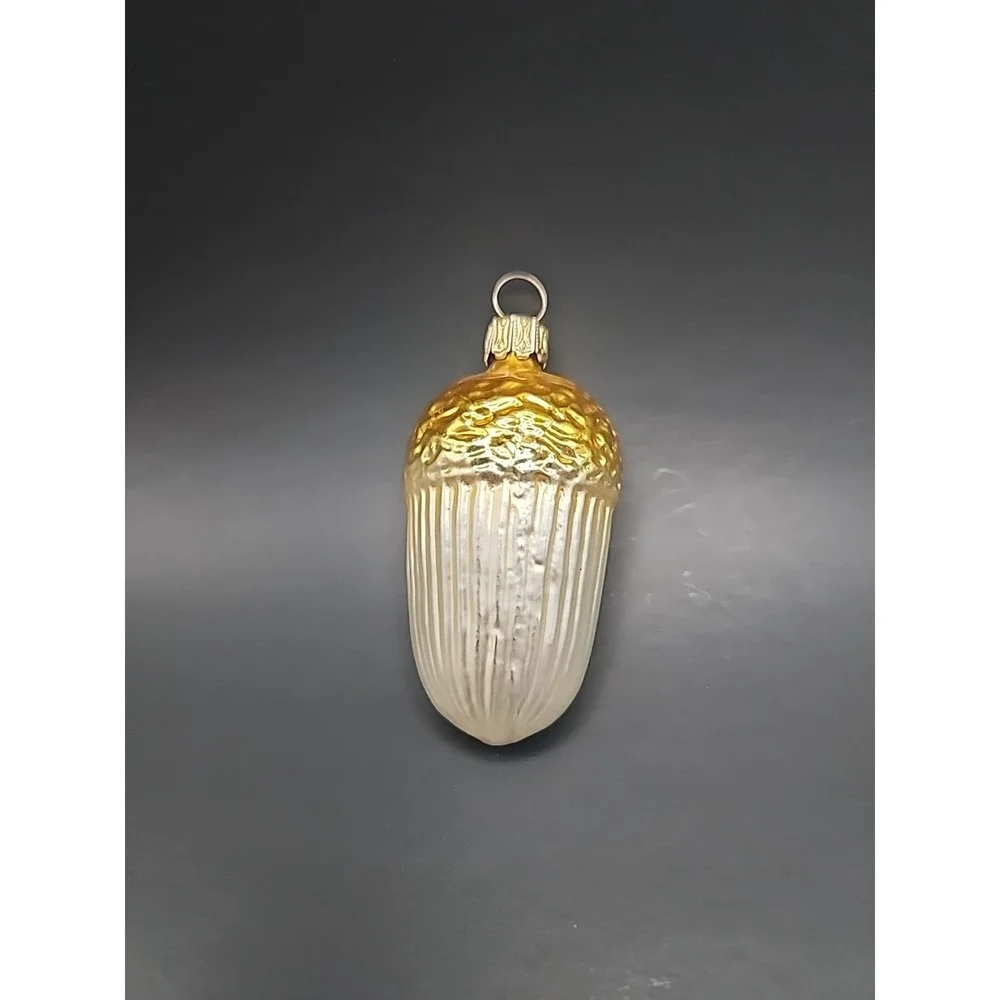 Vintage Acorn Goldtoned Textured‎ Hand Blown Glass German Christmas Ornament